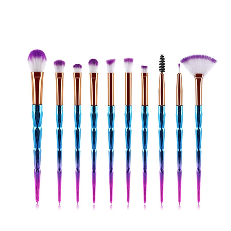 Zzdog 10 stk pro makeup børster sæt til øjenskygge highlight enhjørning krystal diamant langt skaft skønhedsværktøj sæt: 10