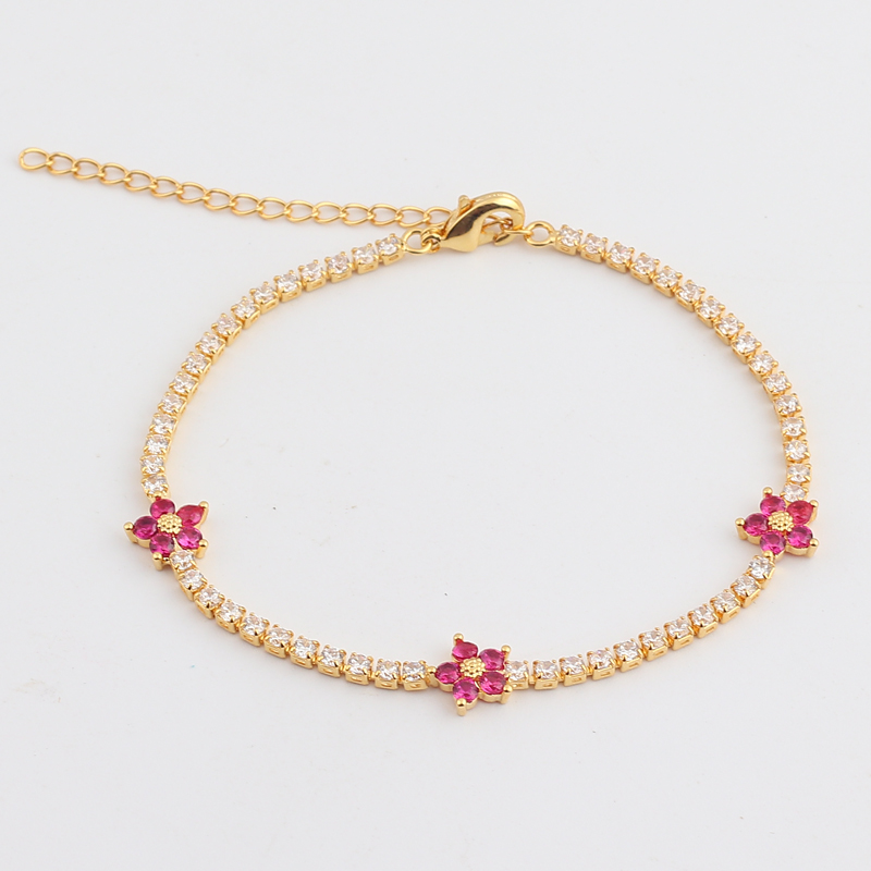 Lente Nieuw Aangekomen Party Sieraden Prong Set 5A CZ Tennisketting Regenboog Daisy Flower Charm Kleurrijke Regenboogarmband