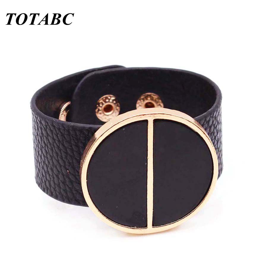 Exaggerated Geometric Black And White Wrap Leather Bracelet For Women Alloy Femme Wrap Bracelets Jewelry