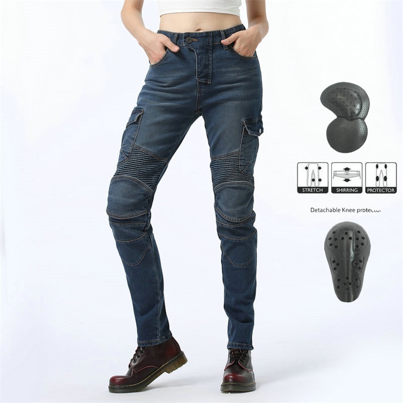 Komine Same Style Spring and Autumn Female Motorcyclist Anti-fall Jeans With Protective Gear Women Knight Moto Pants Equipment