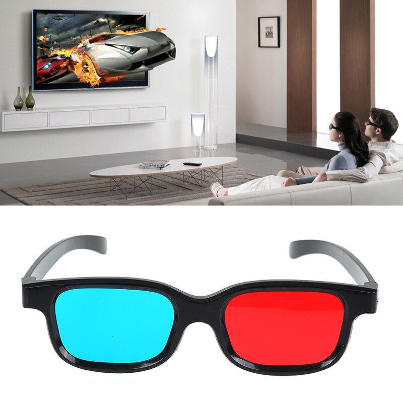 Gafas de plástico 3D Universal azul de rojo marco negro para anaglifo Dimensional TV película DVD Game vision/cinema