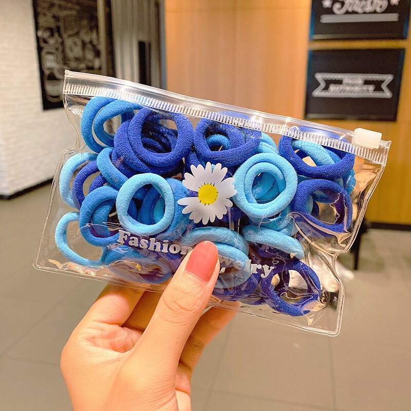 50 Stks/set Vrouwen Meisjes Kleurrijke Nylon Elastische Haarbanden Paardenstaart Houder Elastiekjes Chouchou Hoofddeksels Haar Accessoires: Blue A