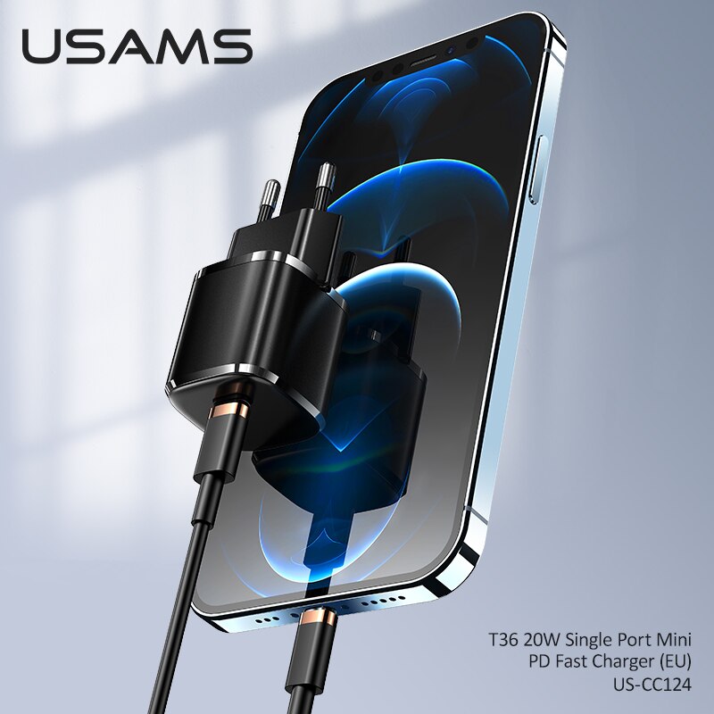 USAMS PD 20W Fast Charger +Type C To Lightning Cable Set For iPhone 12 12 Pro Max Mini QC4.0 QC3.0 Quick Charging Wall Charger