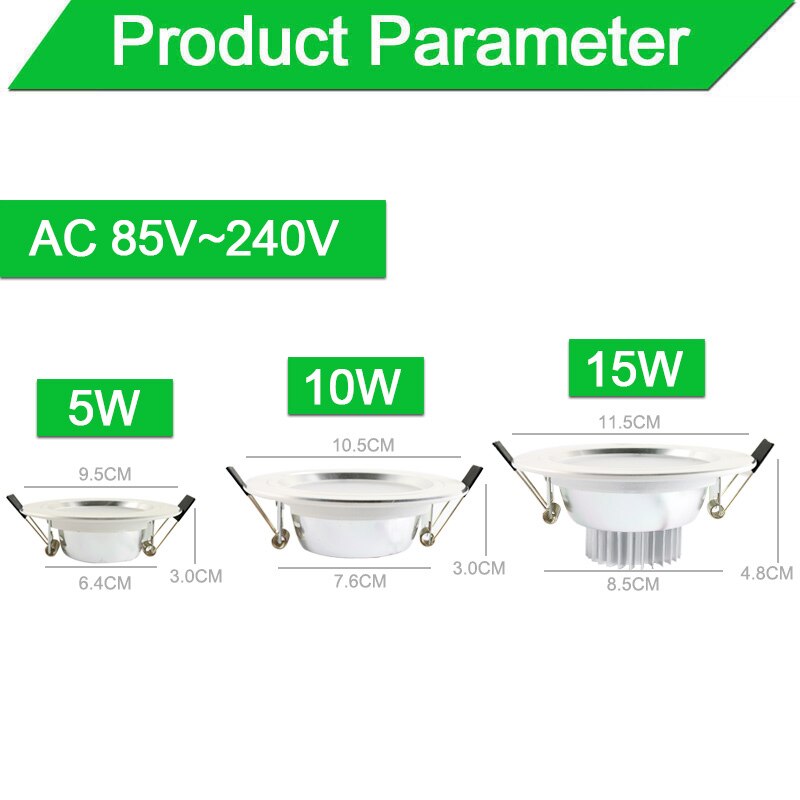 Sølv hvid ultra lys led downlight 3w 5w 10w 12w 15w 18w tynd rund led loft forsænket spot  ac85 ~ 240v downlight