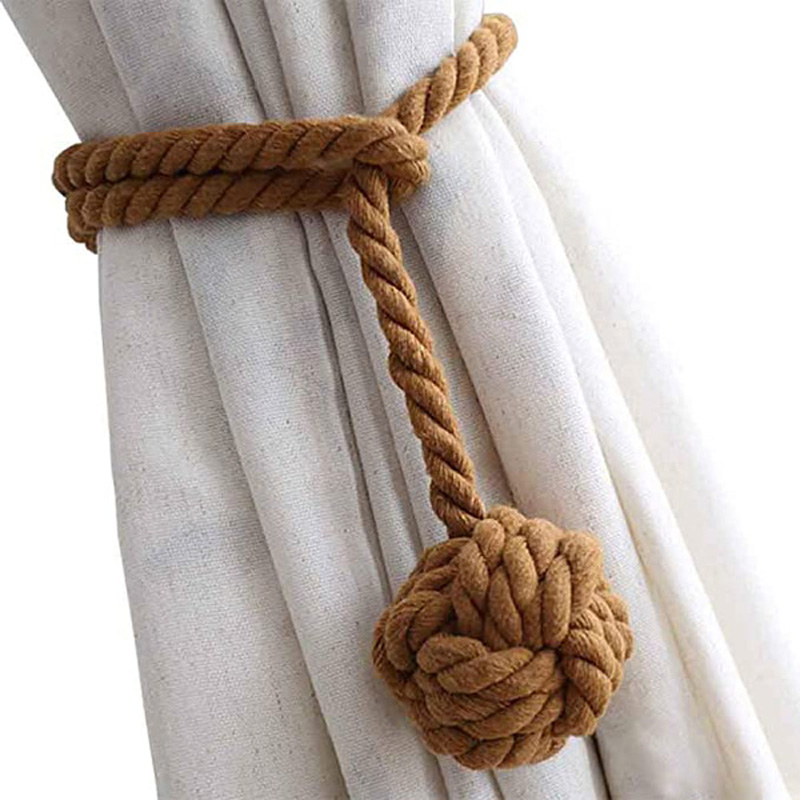Katoenen Gordijnbanden Balvorm Terugloopsper Cortinas Houders Vorhang Tiebacks Gebreide Handgemaakte Touwen Clips Outdoor Home Decoraties: Bruin / 30-35cm