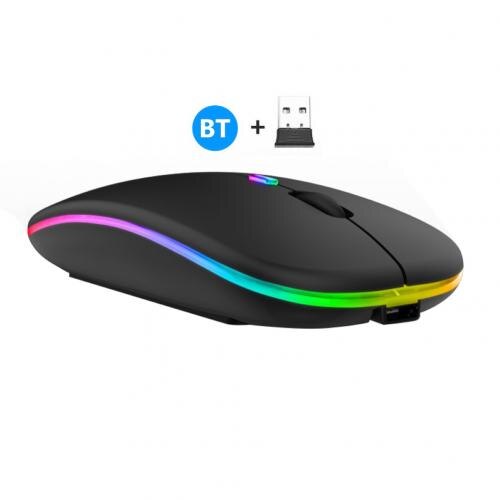 2,4G Wireless Bluetooth LED Mäuse USB Ergonomische Gaming Maus für Laptop Computer: Black Dual Mode