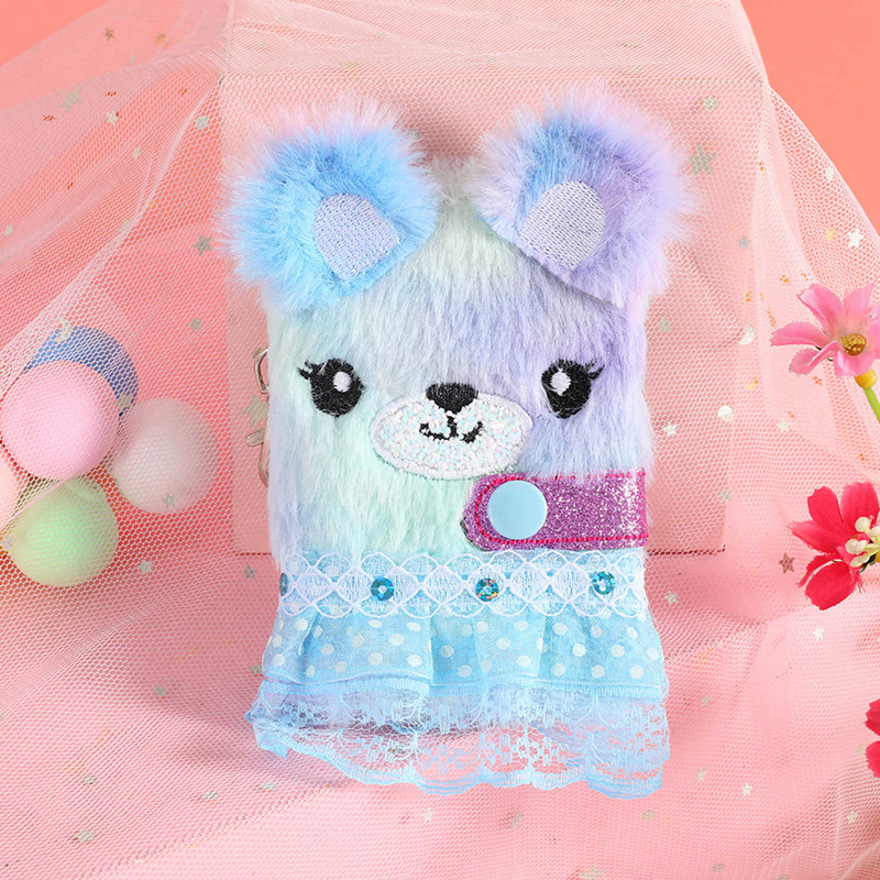 Carnet de notes en peluche chat mignon pour filles, Kawaii, pendentif, porte-clés, chats à fourrure, carnet agenda quotidien, carnet de notes, papeterie: 3