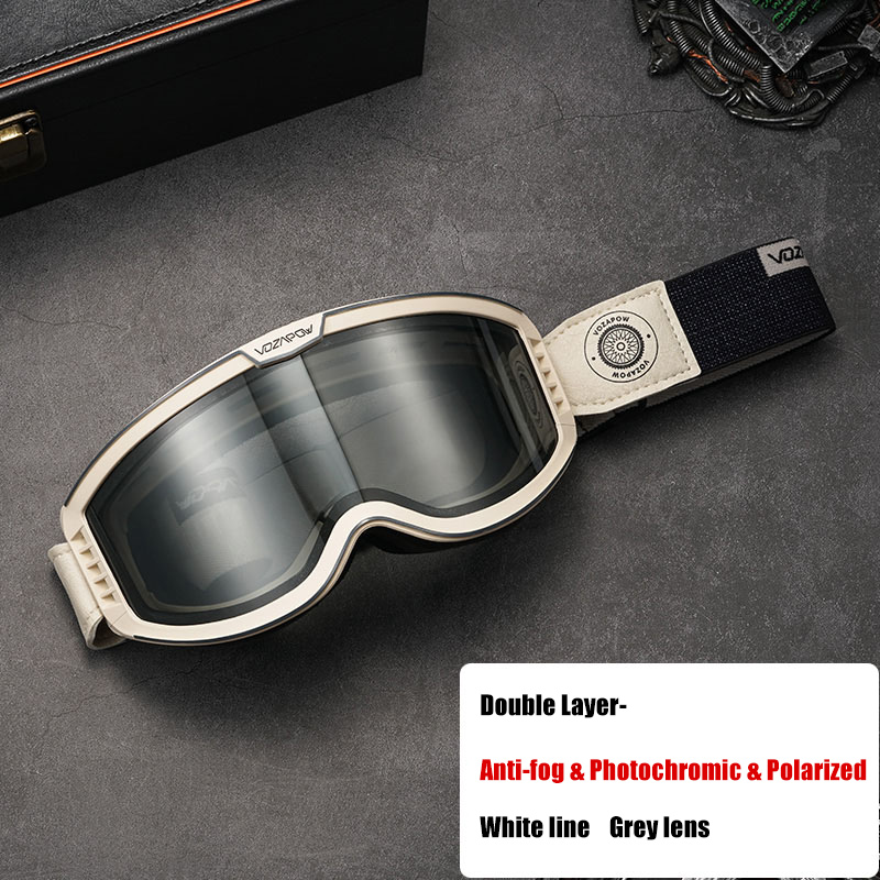 Vozapow Motorcycle Goggles Photochromic 3 IN 1 Retro Cycling Sunglasses Anti-Fog Windproof Polarized Motocross Riding Glasses: Brown