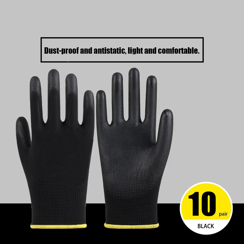 10 Paar Polyurethan-Sicherheitshandschuhe, ESD-Schutz, Arbeitshandschuhe, Reparaturhandschuhe, handflächenbeschichtete Handschuhe, Schreiner- und Mechanikerzubehör