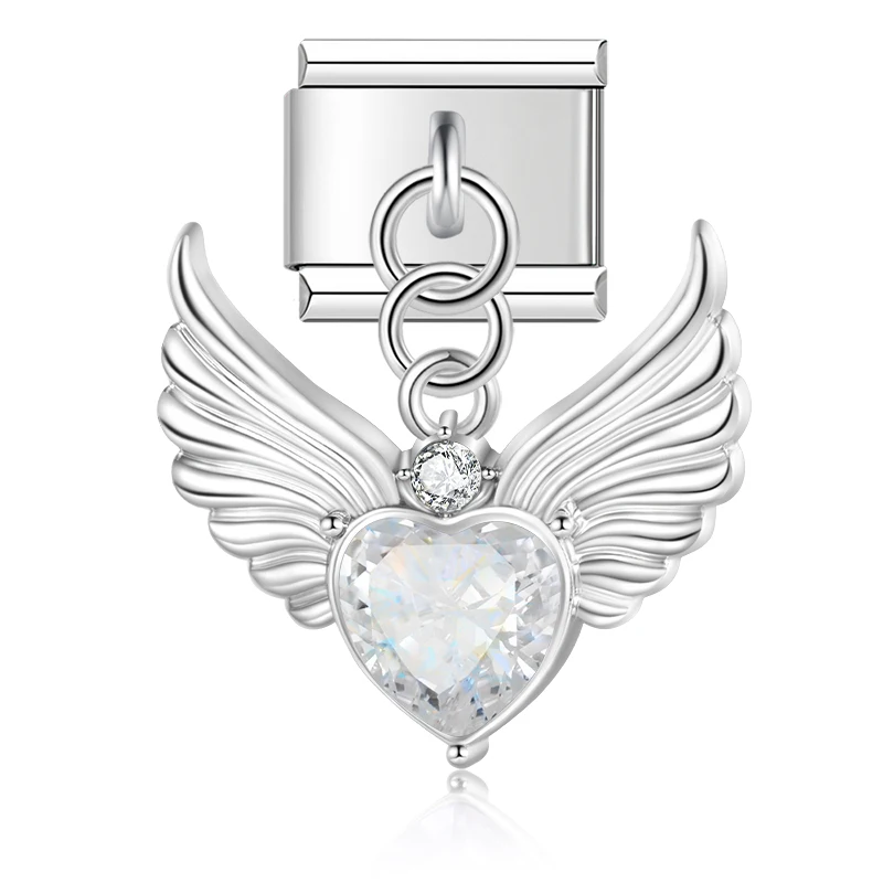 Hapiship nudo de lazo alas de Ángel brillante CZ enlace italiano encanto ajuste 9mm pulsera de acero inoxidable fabricación de joyería DIY DJ652: Color amarillo dorado claro