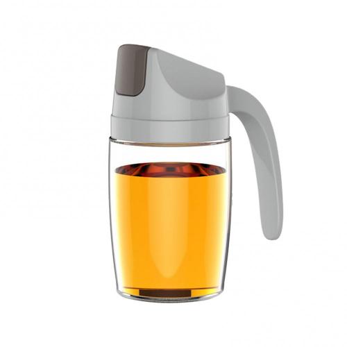 Leakproof Glass Oil Bottle Can Automatic Opening Seasoning Dispenser with Handle: Grey 300ml