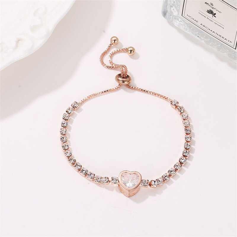 Neue rose gold liebe herz zirkon armband für frauen einfache strass damen armband CZ schmuck
