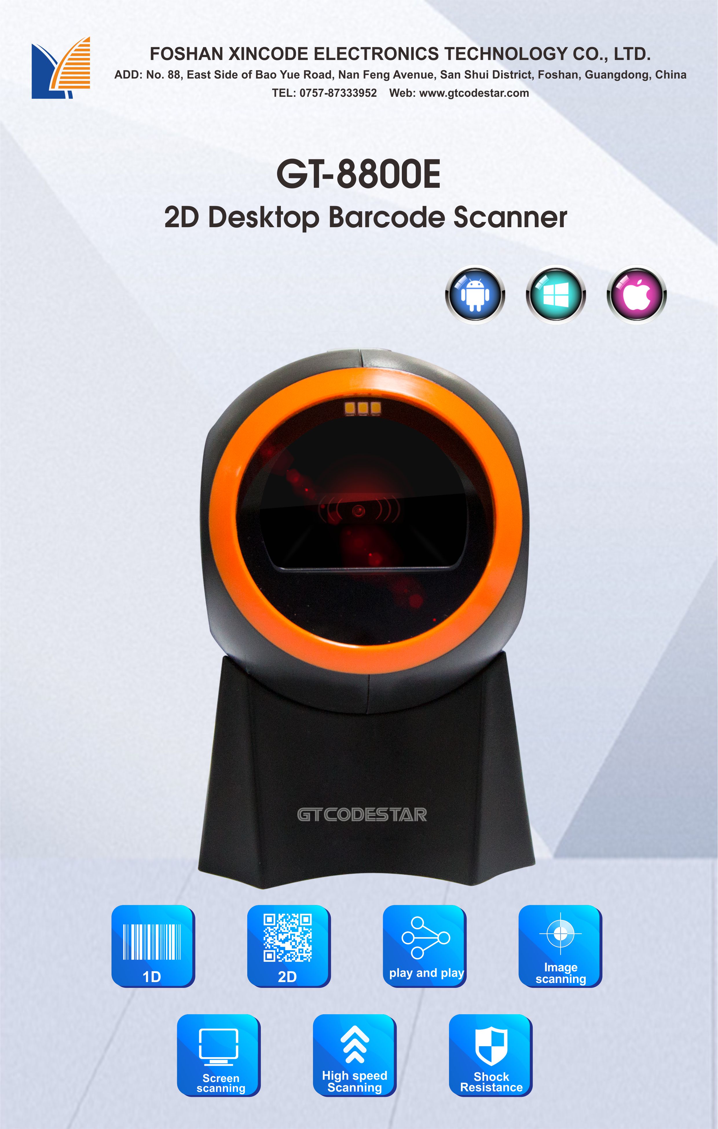 Supermarkt Auto Scan Desktop Usb 2D Qr Bar Code Reader Barcode Scanner Qrcode Scanners GT-8800E
