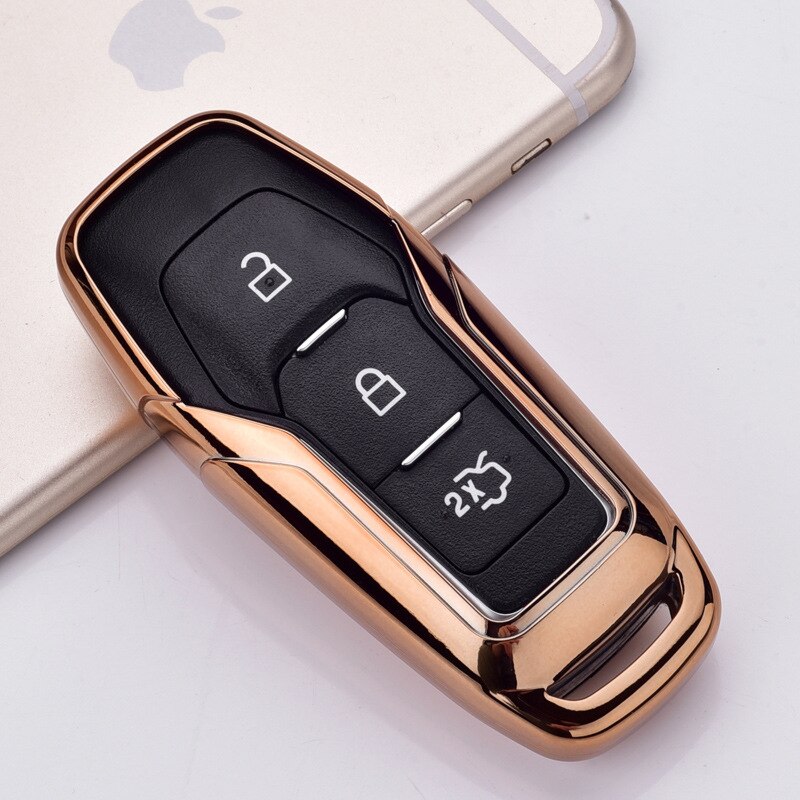 Tpu auto älykäs kauko-avainkotelo auto suojaava avain kuori kuori kansi ford edge mondeo mustang ford keys avaimenperä: Kulta-