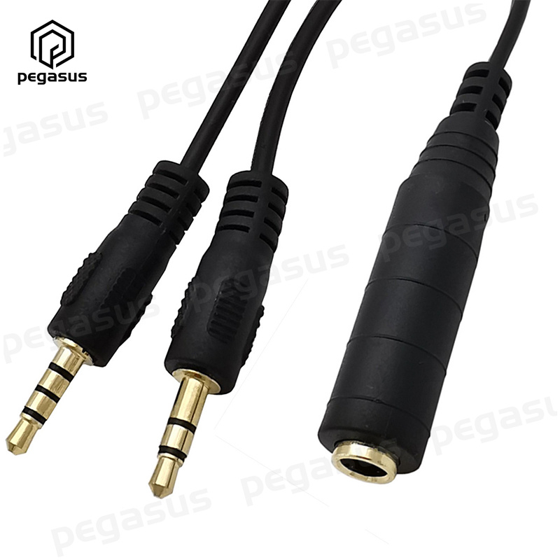 Dc 6.35Mm Vrouwelijk Naar 3.5Mm 3Pole Mannelijke En 3.5Mm 4Pole Male Spiltter Stereo Cord Kabel 0.25M
