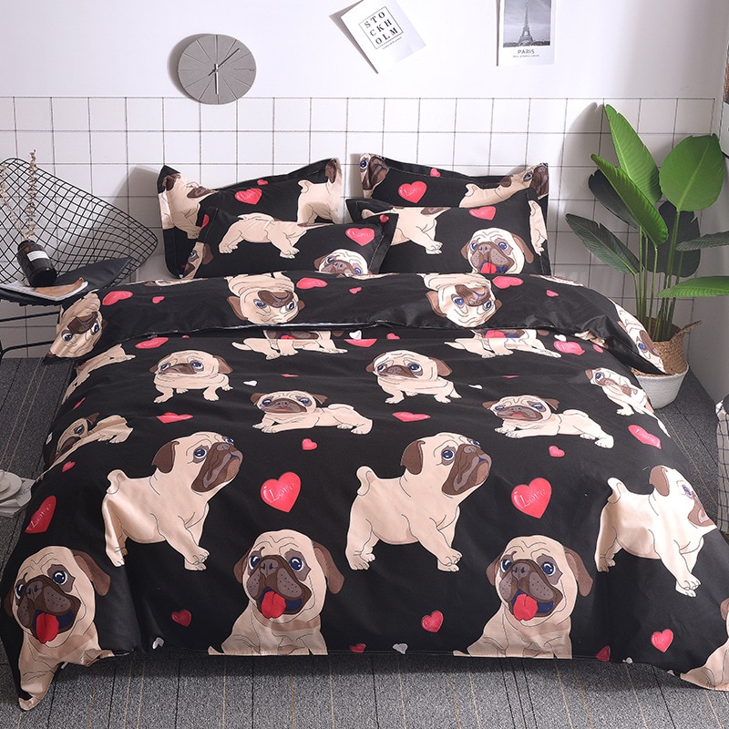 TUEDIO-Juego de cama Hippie Pug para niños, funda nórdica con estampado de Bulldog, tamaño Queen, dibujos animados de animales, 2 o 3 unidades
