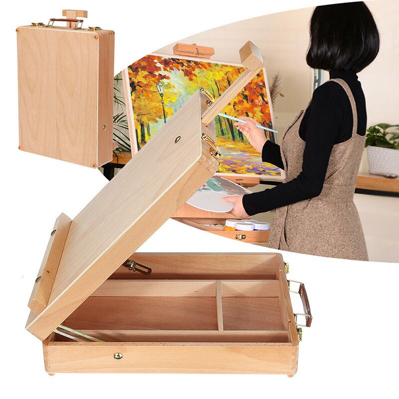 Portable Sketch Easel Wooden Desktop Easel Artist Desktop Drawing Board Standing Easel Watercolor Oil Painting Art Supplies