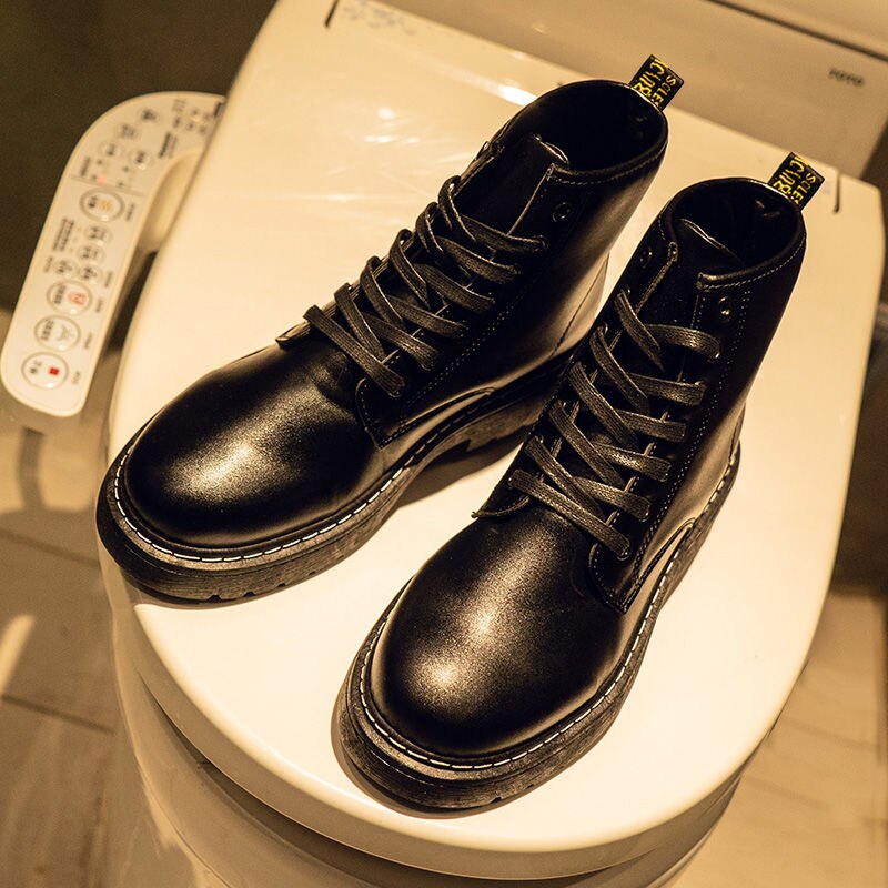 Boots Men&#39;s Winter Ankle Korean Version Student All-match Mid-Top Boots Men Waterproof Hight-Top Leather Shoes For Man