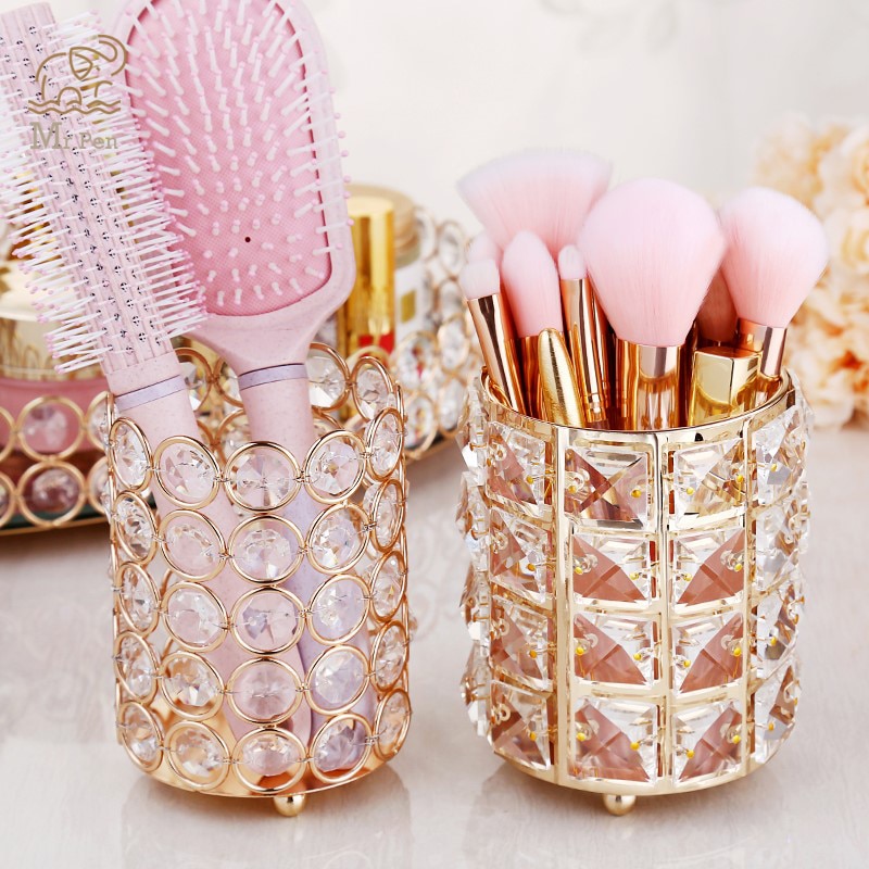 Porte-crayon en cristal de Style européen, porte-stylo de bureau, porte-brosse de maquillage cosmétique, conteneur d'eyeliner en or