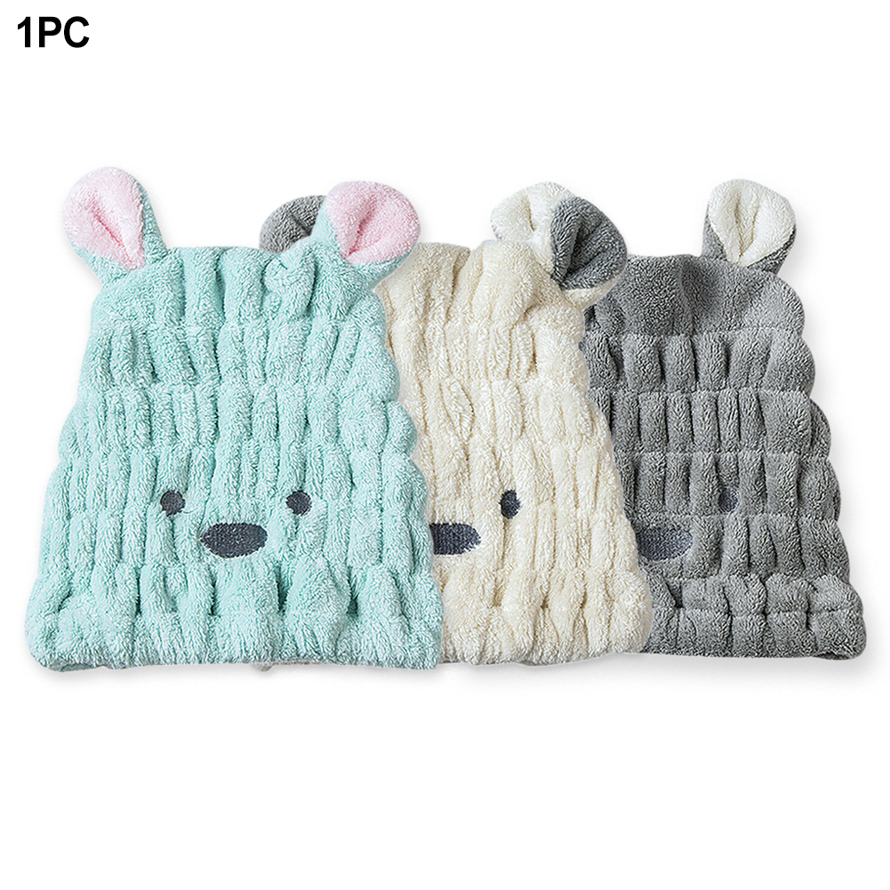Droog Haar Tulband Quick Douche Leuke Handdoek Wrap Draagbare Wateropname Voor Thuis Polyester Verdikte Badkamer Cartoon Oren Cap