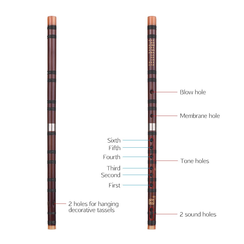 C nøgle kinesisk traditionelt instrument dizi bitter bambusfløjte med kinesisk knude til begyndere