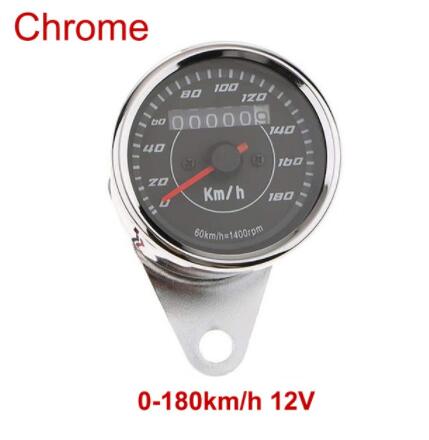 Motorcycle Tachometer Meter Tachometer Gauge Universal Motorbike LED Backlight Rev Counter 0-13000 RPM: Chrome 0-180km h