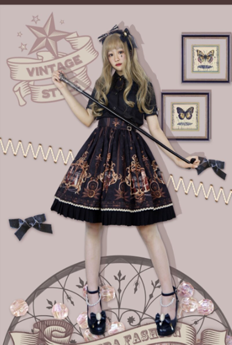 Conjunto de dos piezas de lolita, top y falda gótica punk oscura, estilo palacio gótico, dulce princesa lolita, chica kawaii, estilo uniforme gótico lolita jk