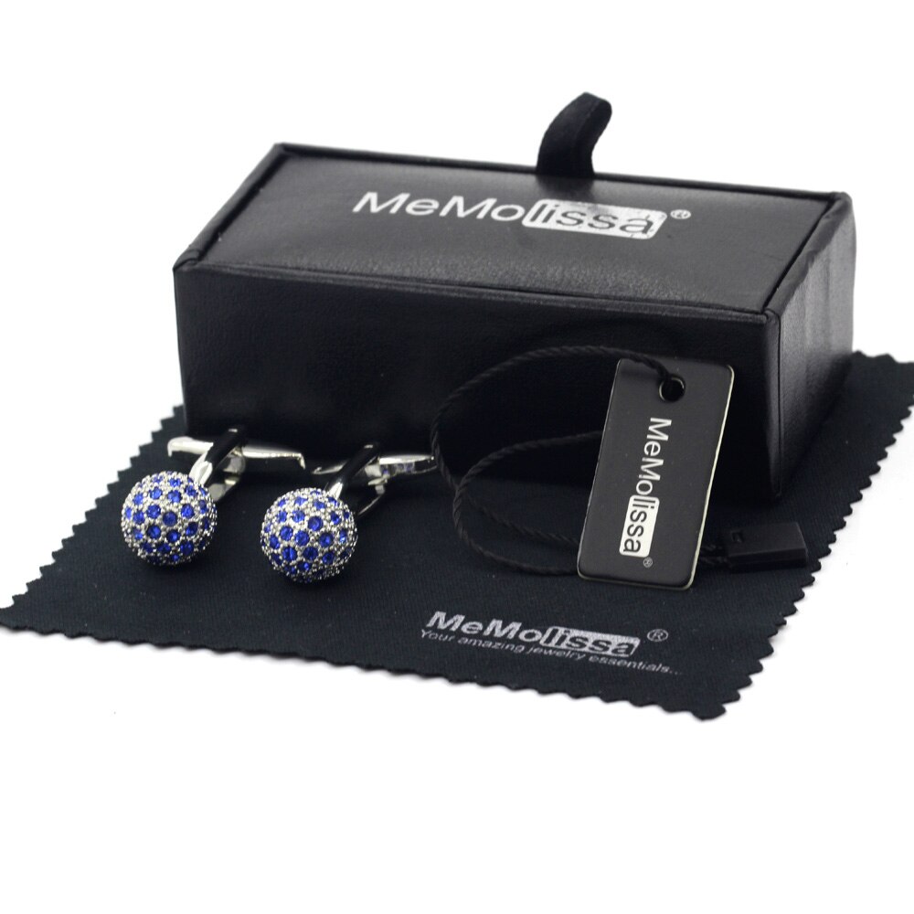 MeMolissa Display Box Trendy Round Cufflinks with Blue Crystal Top Business Shirt Cufflinks Free Tag & Wipe Cloth