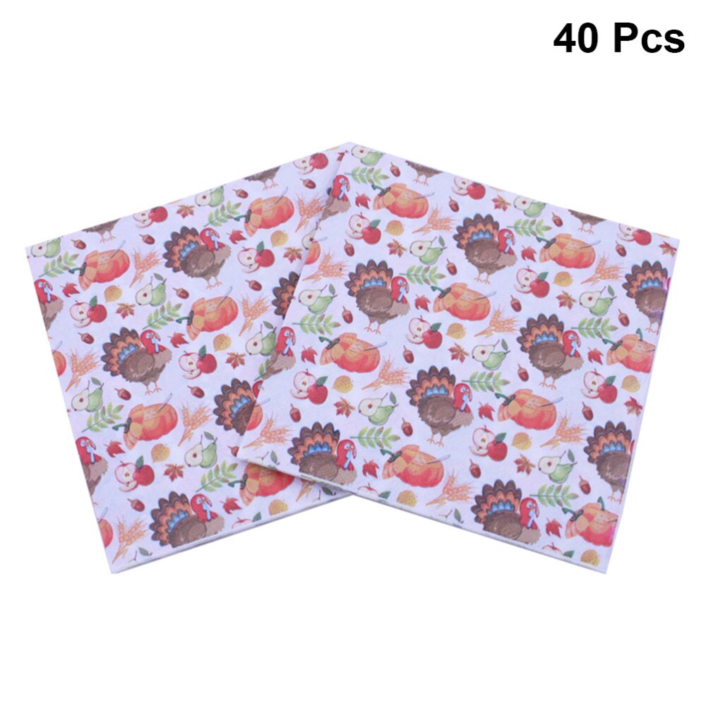 40Pcs Thanksgiving Dag Gedrukt Servetten Cartoon Turkije Tissue Diner Papieren Handdoek Feestartikelen (Patroon 1): Picture 3