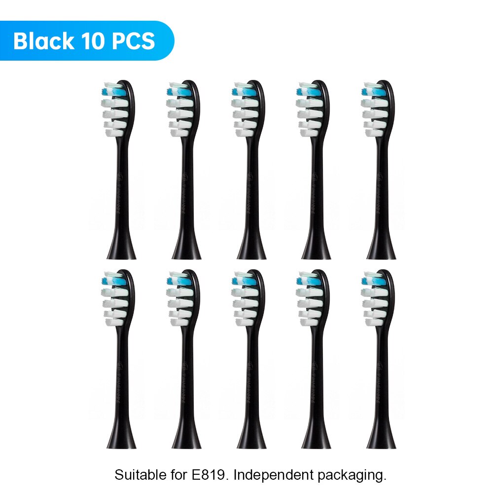 10 Pcs Replacement Brush Heads For E819 E810 EC810 Ultrasonic Electric Toothbrush Soft Bristle Nozzles with Sealed Package: 10PCS Black E819