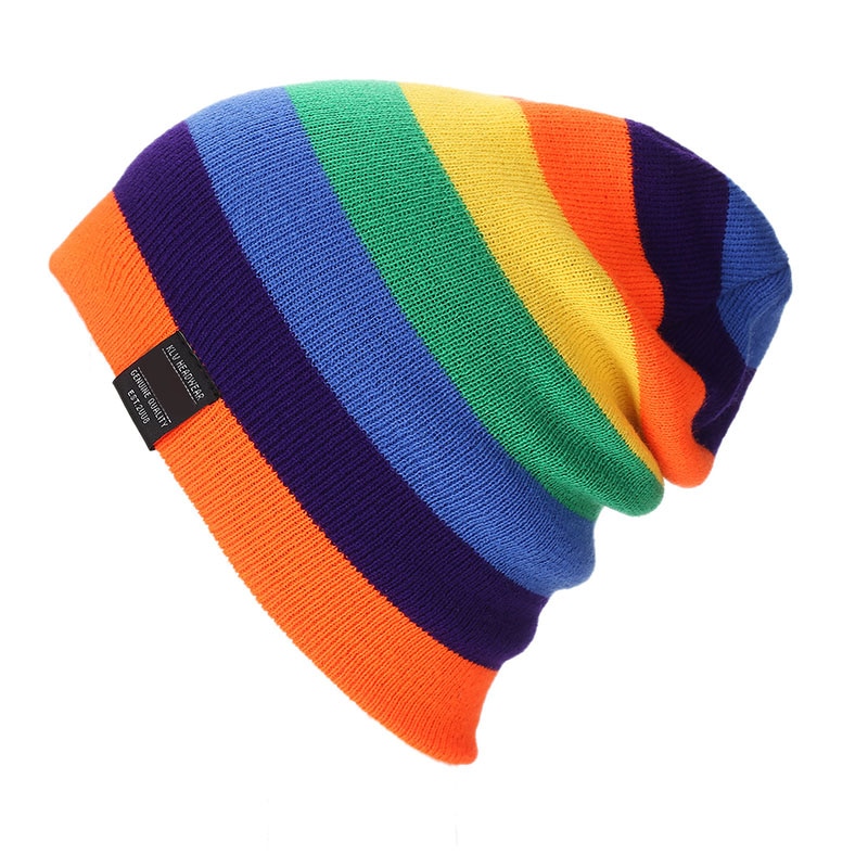 Regenboog Slouchy Baggy Beanie Knit Kleurrijke Hoeden Modieuze Voor Outdoor Vrouwen Mannen & T8