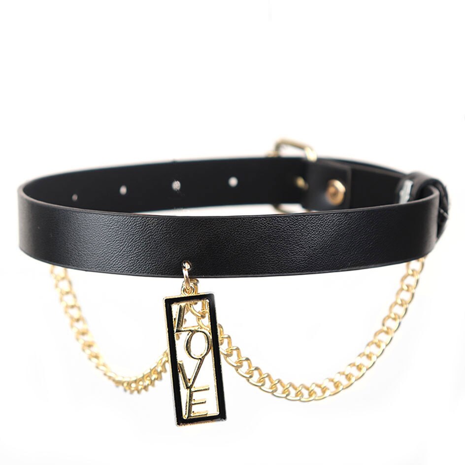 B.CYQZ-gargantilla de cuero negro para Mujer, Collar gótico, Harajuku, cadena de oro, Bar, Collar para Mujer, Collier Ras Du Co: XQ-050