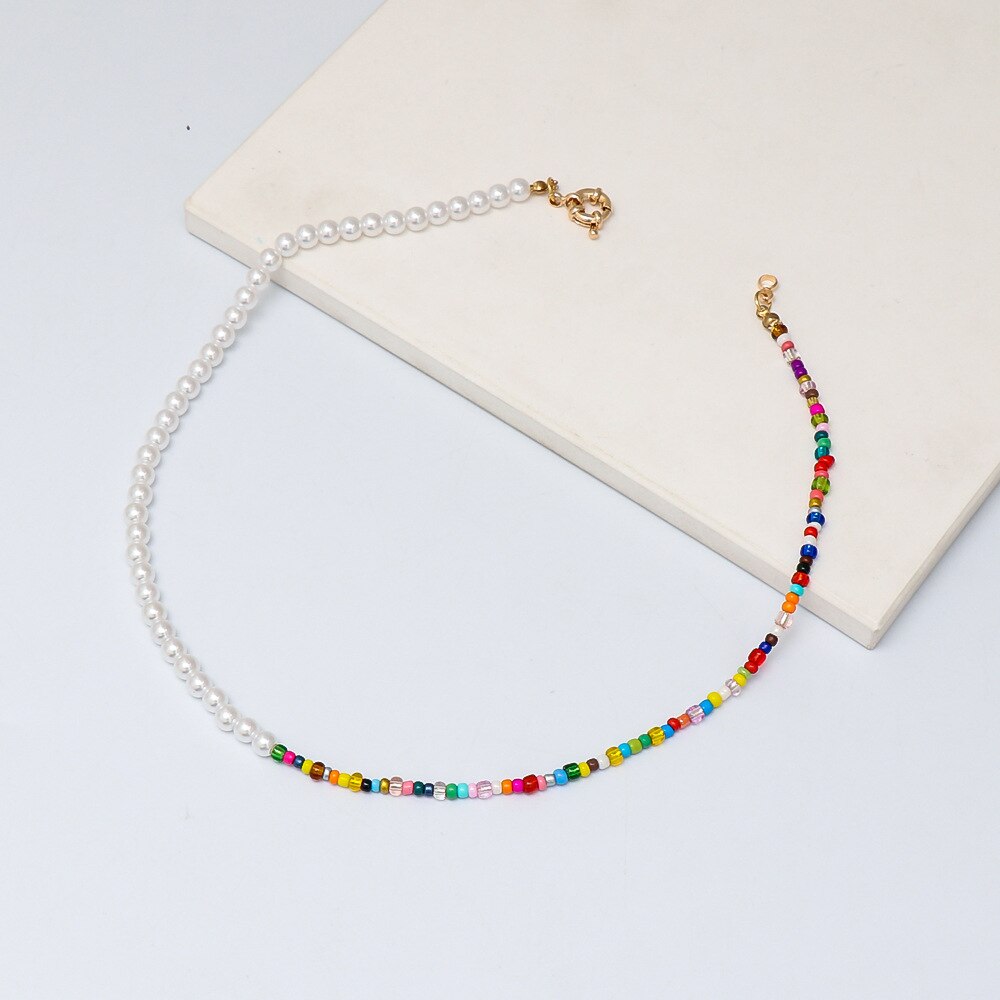 Collar bohemio de arcilla polimérica para mujer, gargantilla de perlas barrocas con cuentas amarillas, joyería hecha a mano para la playa: NA067-4