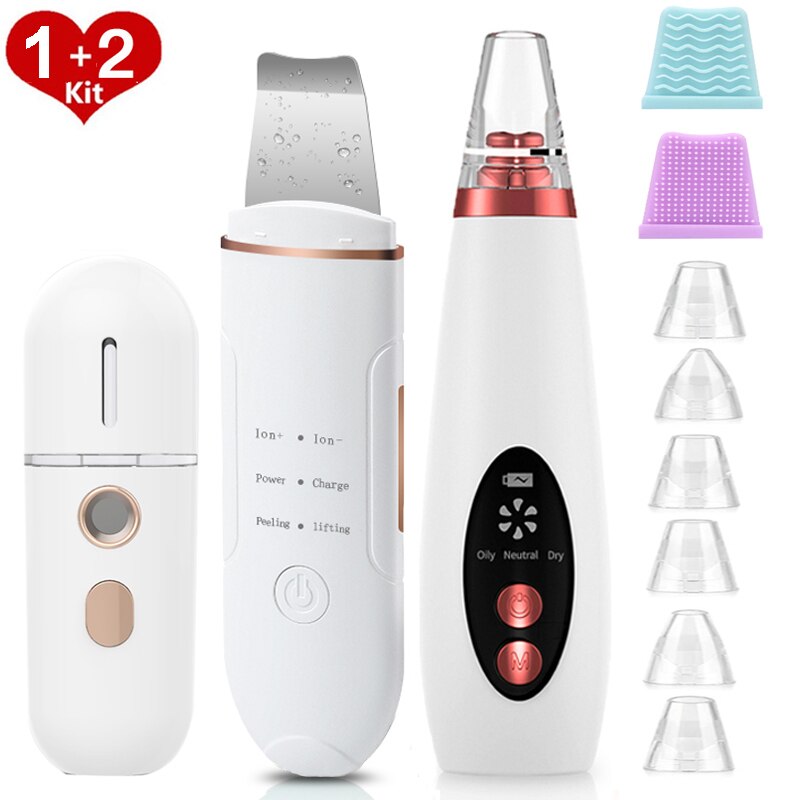 RUBYONLY Ultrasonic Skin Scrubber Deep Face Cleaning Machine Peeling Shovel Facial Pore Cleaner Ultrasonic Cleaner: White Set 3