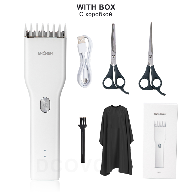 ENCHEN Men's Electric Hair Clippers Hair Trimmer Cordless Home use Hair Clipper Trimmer Corner Razor Machine: White set with box