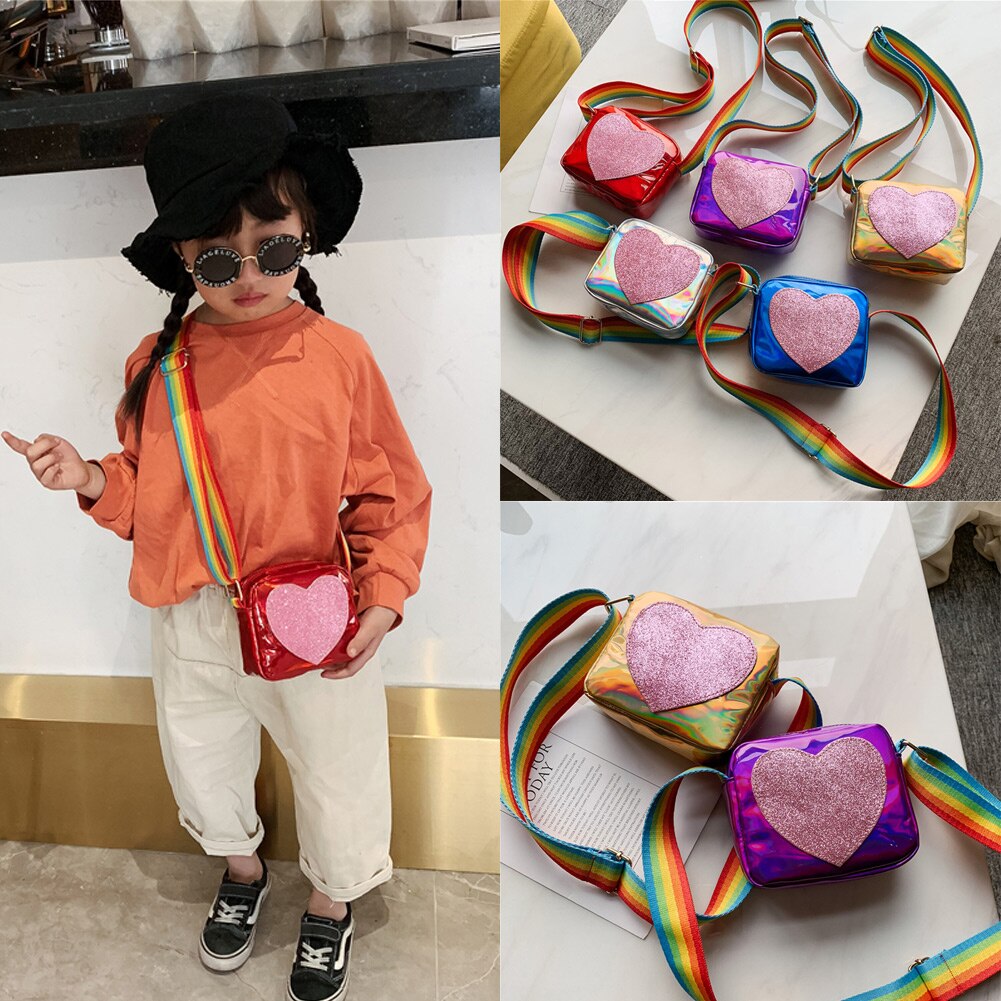 Kid Plush Backpack Love Heart Rainbow Crossbody Children Princess Cute Messenger Bags Baby Girls Shoulder Bag Handbags