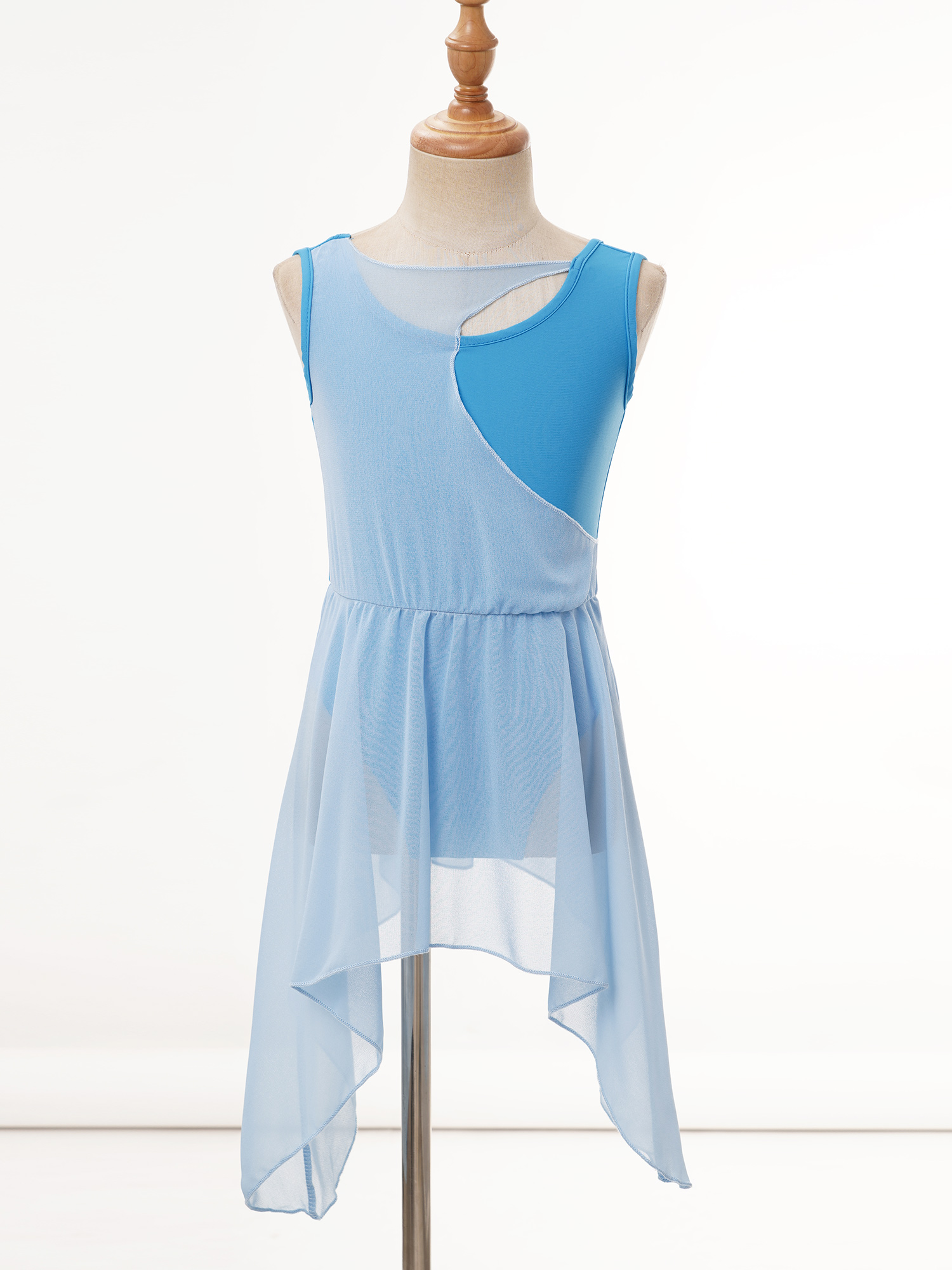 Kid Meisjes Ballet Dans Turnpakje Jurk Mouwloos Ruches Chiffon Lijfje Gekooide Rug Gymnastiek Kunstschaatsen Lyrische Dans Kostuum