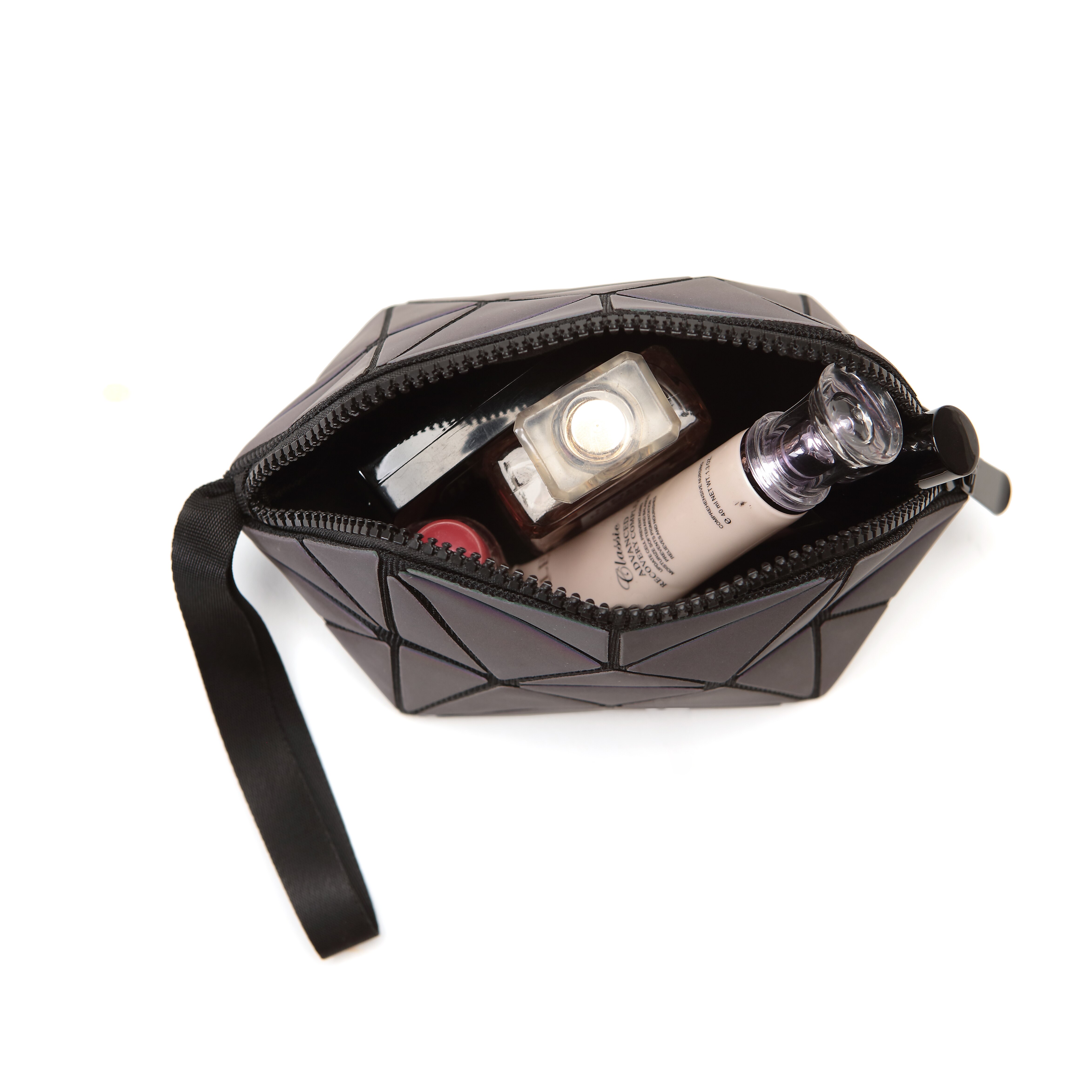 reflective geometric cosmetic bag for women