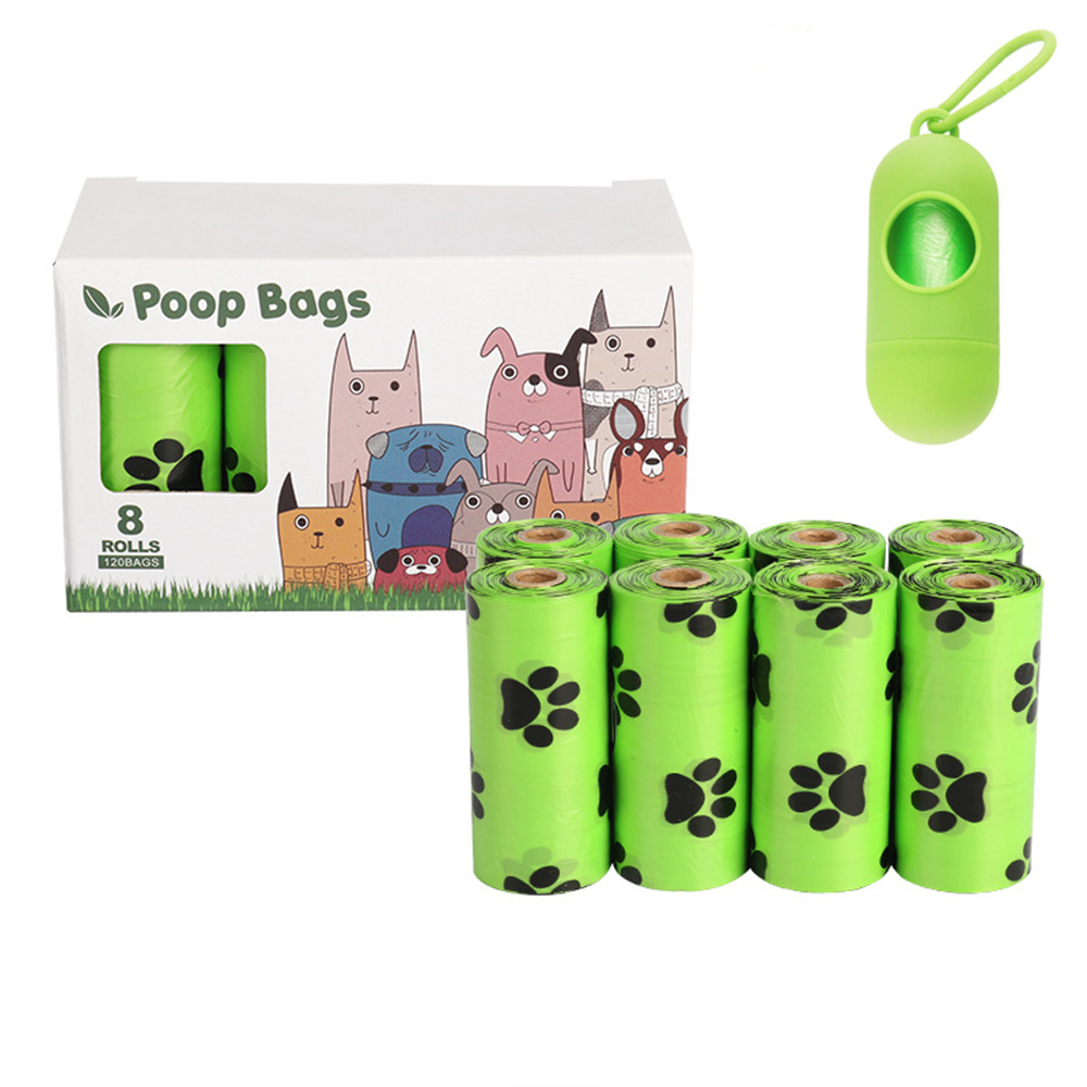 8 Rolls Pet Waste Bags Eco-Friendly Biodegradable Pet Toilet Litter Dog Poop Bag Contain Dispenser Puppy Supplies: Green footprint