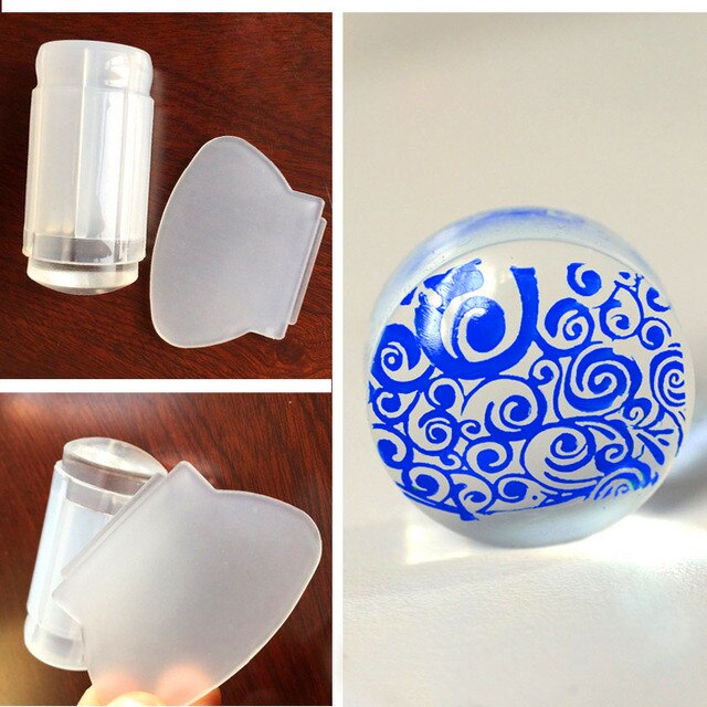 1Pc ongles Art modèles clair gelée Silicone ongles estampage plaque grattoir avec capuchon Transparent ongles Stamper ongles Art outils: Pattern 10