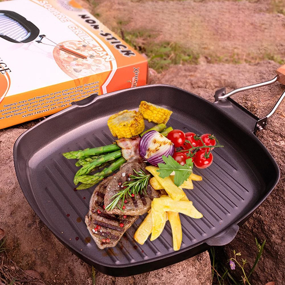 Frying Pan Foldable Wooden Handle Non-stick Pan Induction Cooker Gas Stove Universal Tool Steak Breakfast Fryers non stick wok