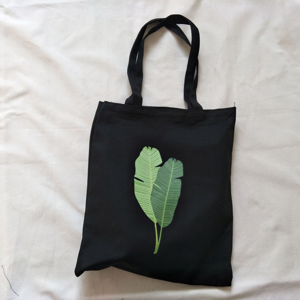 Leinwand Druck Banane Blatt Taschen für Frauen lässig eins Frauen Schulter Taschen Käufer Tote Strand Tasche bolsa feminina: Schwarz