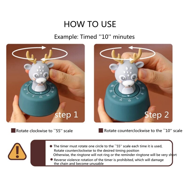2 Stuks Leuke Keuken Timer, Mechanische Timer Voor Kinderen, 60 Minuten Dier Timer Voor Koken/Lezen/Spelen Sport