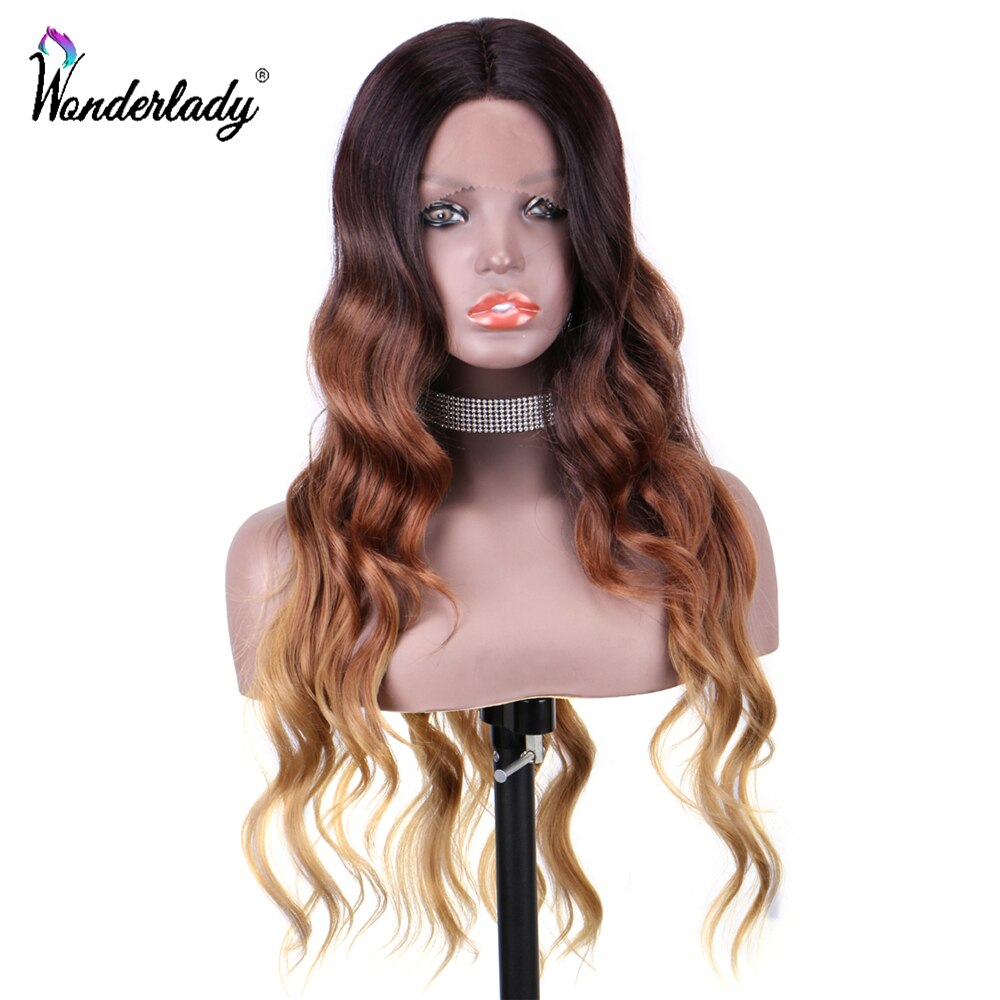 Perruque Lace Front Wig à raie centrale Swiss Lace, 24 pouces, synthétiques WonderLady, cheveux Ombre en Fiber de haute température