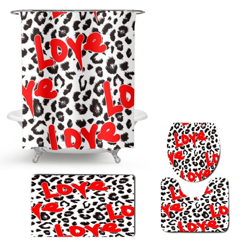 Leopard Print Animal Bathroom Set Toilet Lid Cover Bath Rugs Carpet Waterproof Shower Curtain with Hooks 4pcs Shower Curtain Set: Color-3