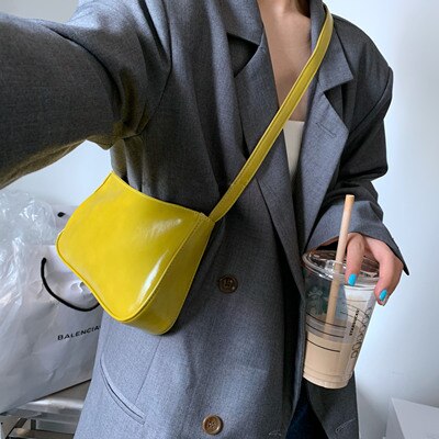 Bag Female Spring and Summer Crocodile Baguette Shape Bag France Small Shoulder Bag Underarm Handbag: yellow 2