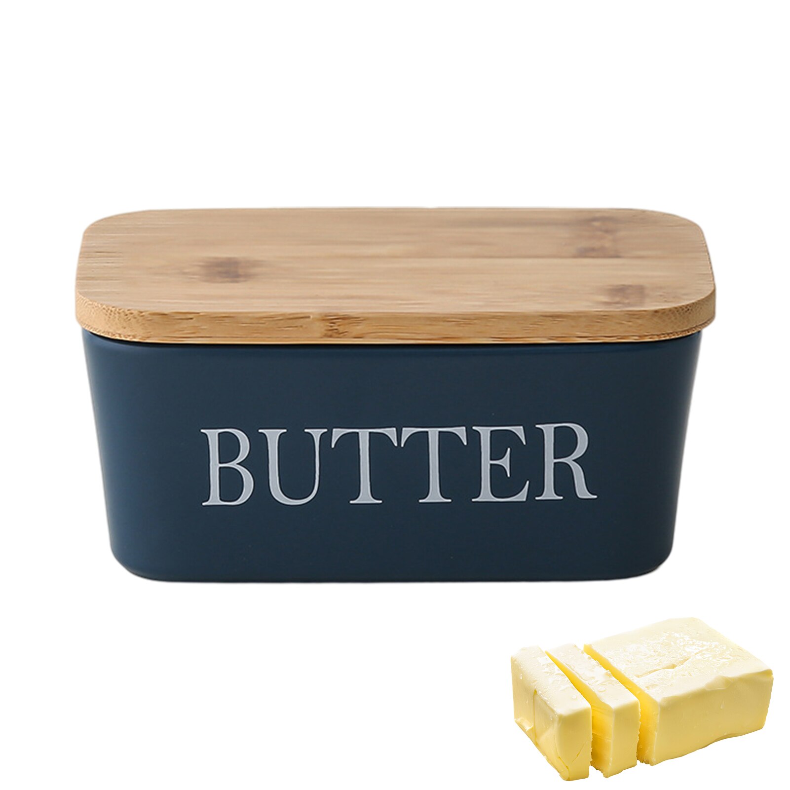 Nordic Ceramic Butter Sealing Dish with Wooden Lid Multi-Function Butter Container Box Sustainable Bamboo Lid Kitchen Supplies: 02