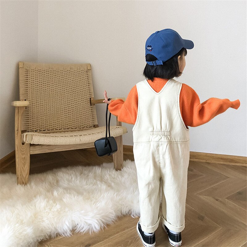 Kinderen Denim Overalls Jongens Meisjes Pure Kleur Jumpsuit Mode Lente Herfst Alle-Match Overalls Kids Kleding