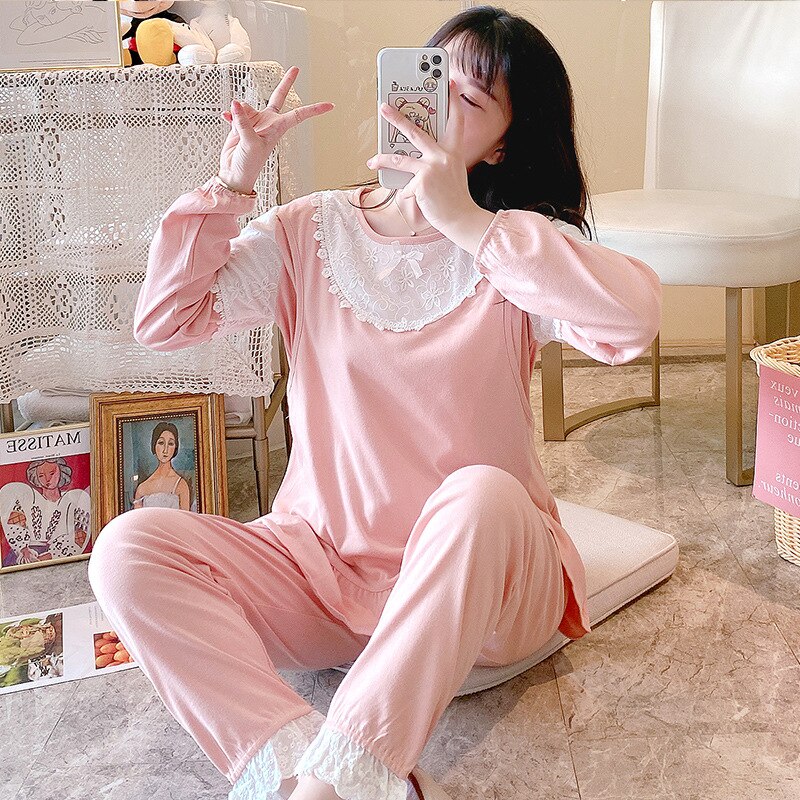 Amning nattlinne mamma nattkläder söt gravid kvinna pyjamas bomull mamma nattkläder amning nattkläder set