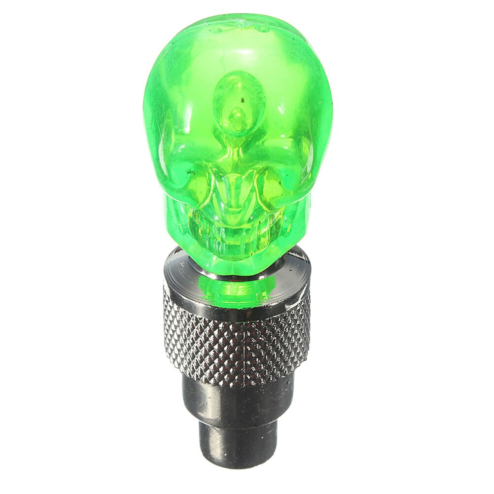 2pcs Skull Shape Valve Cap LED Light Wheel Tyre Lamp For Car Motorbike Bike: green